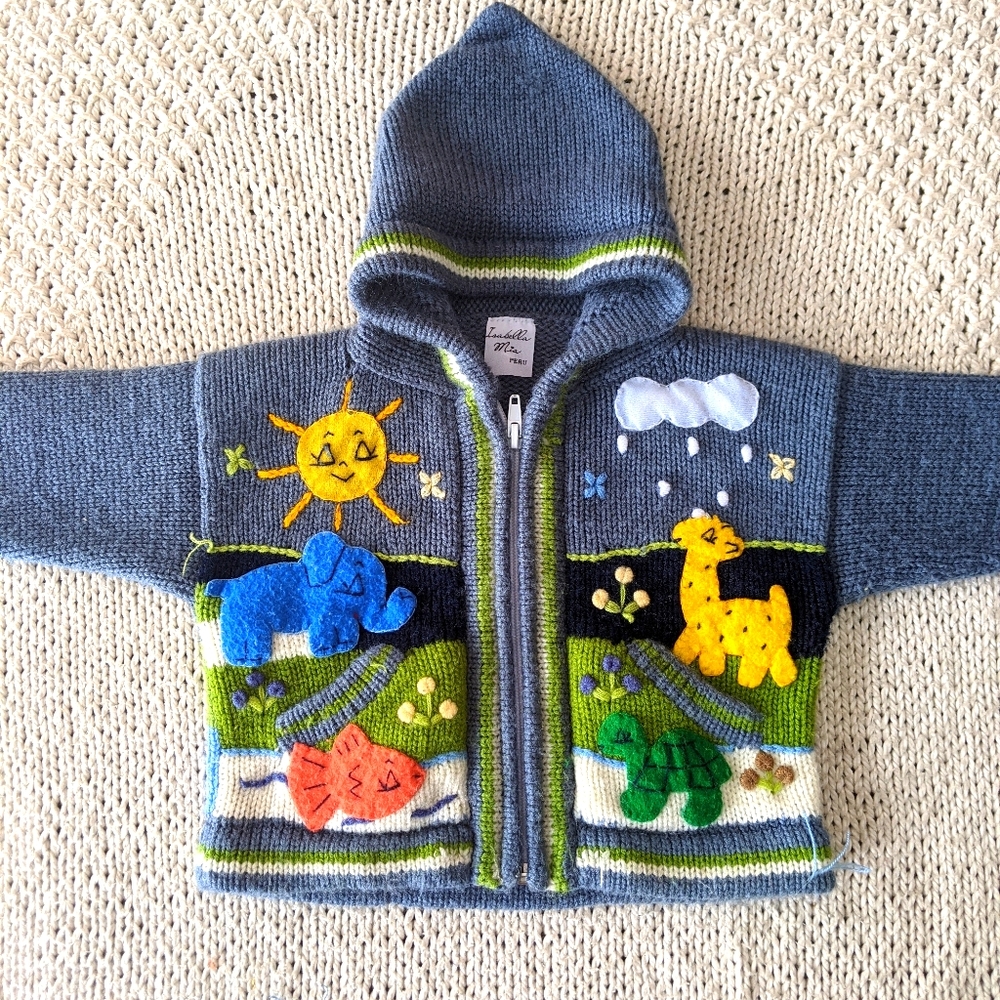 Peruvian animal knit hooded sweater